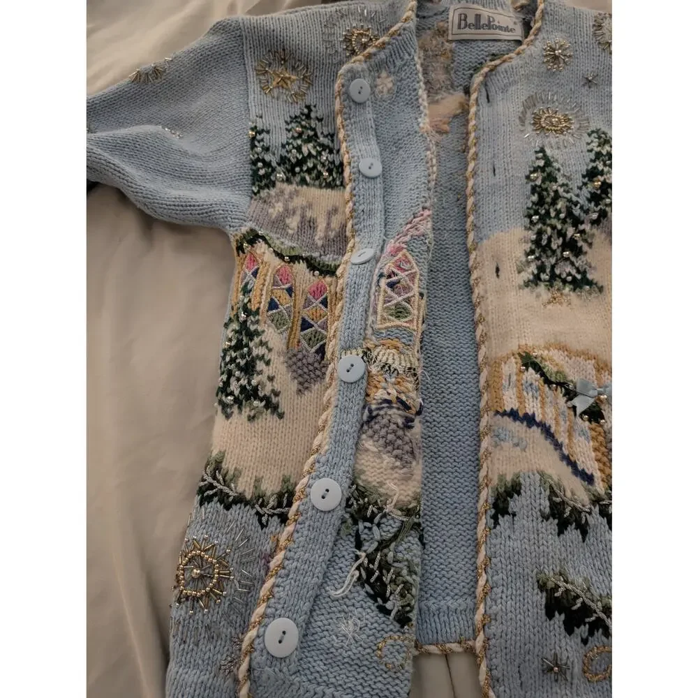 Bellepointe S Christmas Cardigan Sweater Church Doves Embroidered Beaded